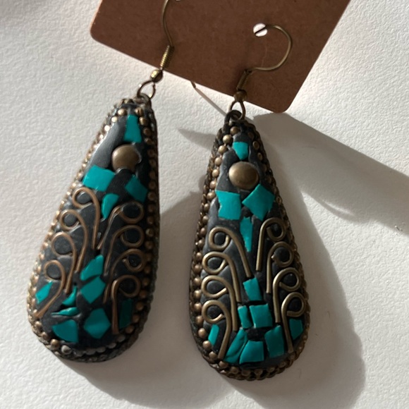 Jewelry - Vintage Tibetan Mosaic Earrings